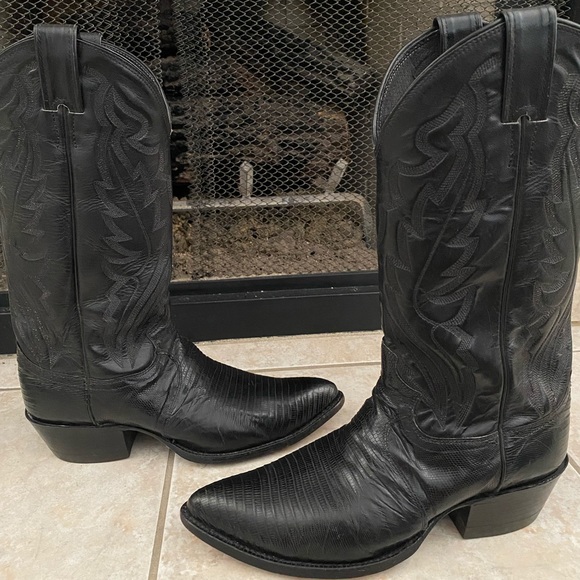 Justin Exotic Black Teju Lizard Cowboy Boots - Picture 2 of 7